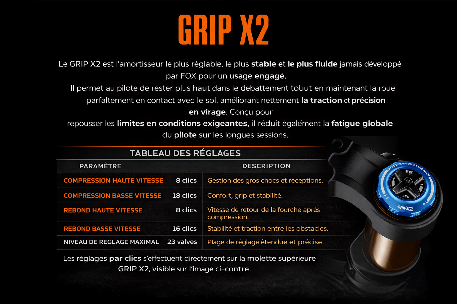 TABLEAU DE REGLAGE POUR FOURCHE FOX 40 SURRON LIGHT BEE Image